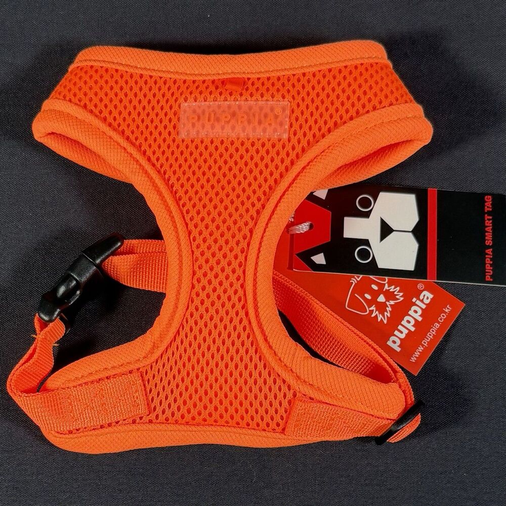 Puppia Soft Harness Smart Tag Dog Cat Neon Orange Small New